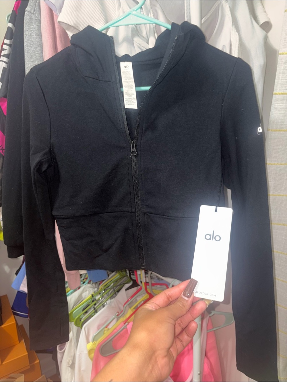 ALO Yoga Sway Black Cropped Zip Hoodie